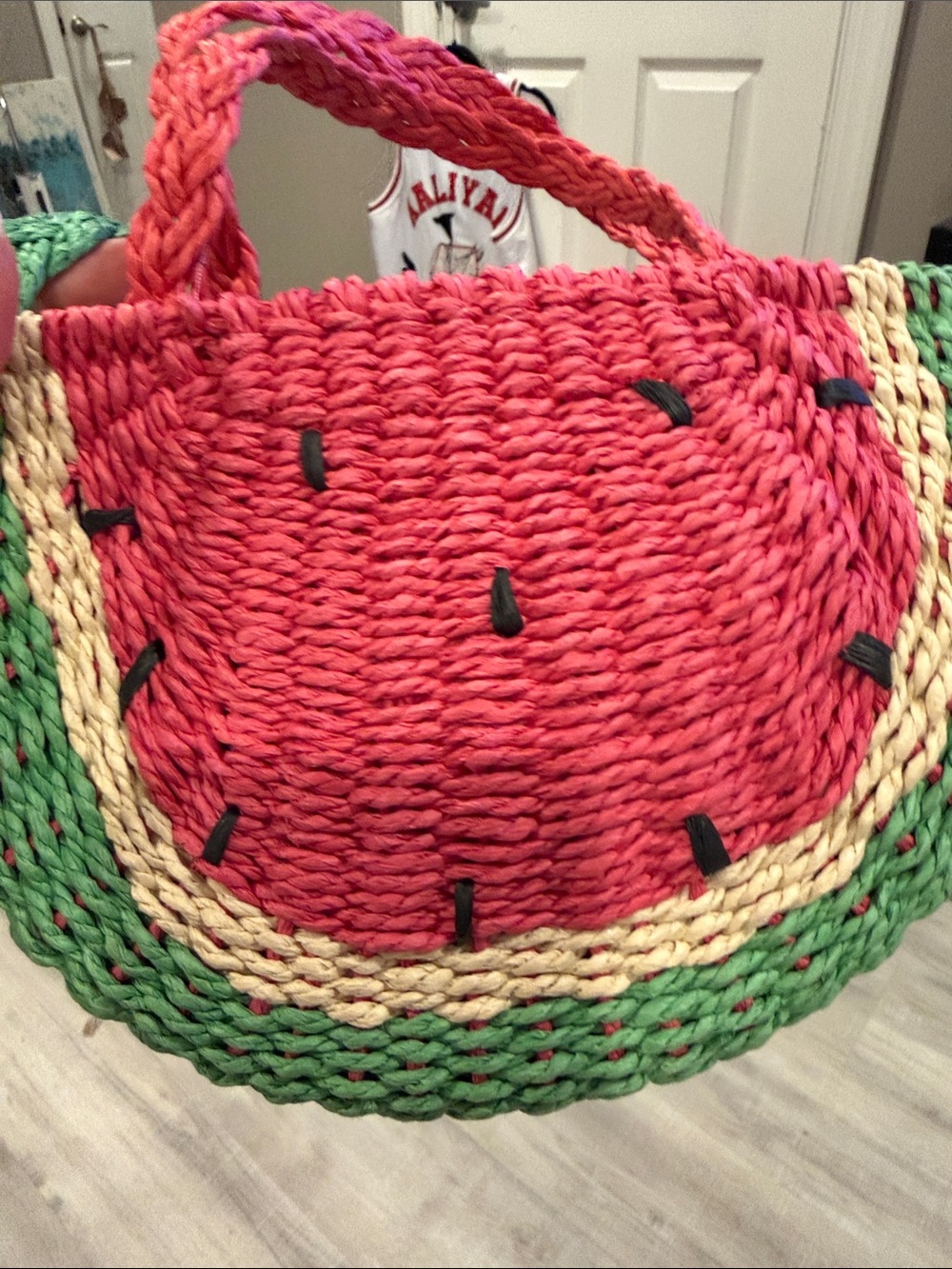 Sunny Leigh Watermelon-Inspired Woven Straw Tote - Pink, Green, Cream $38